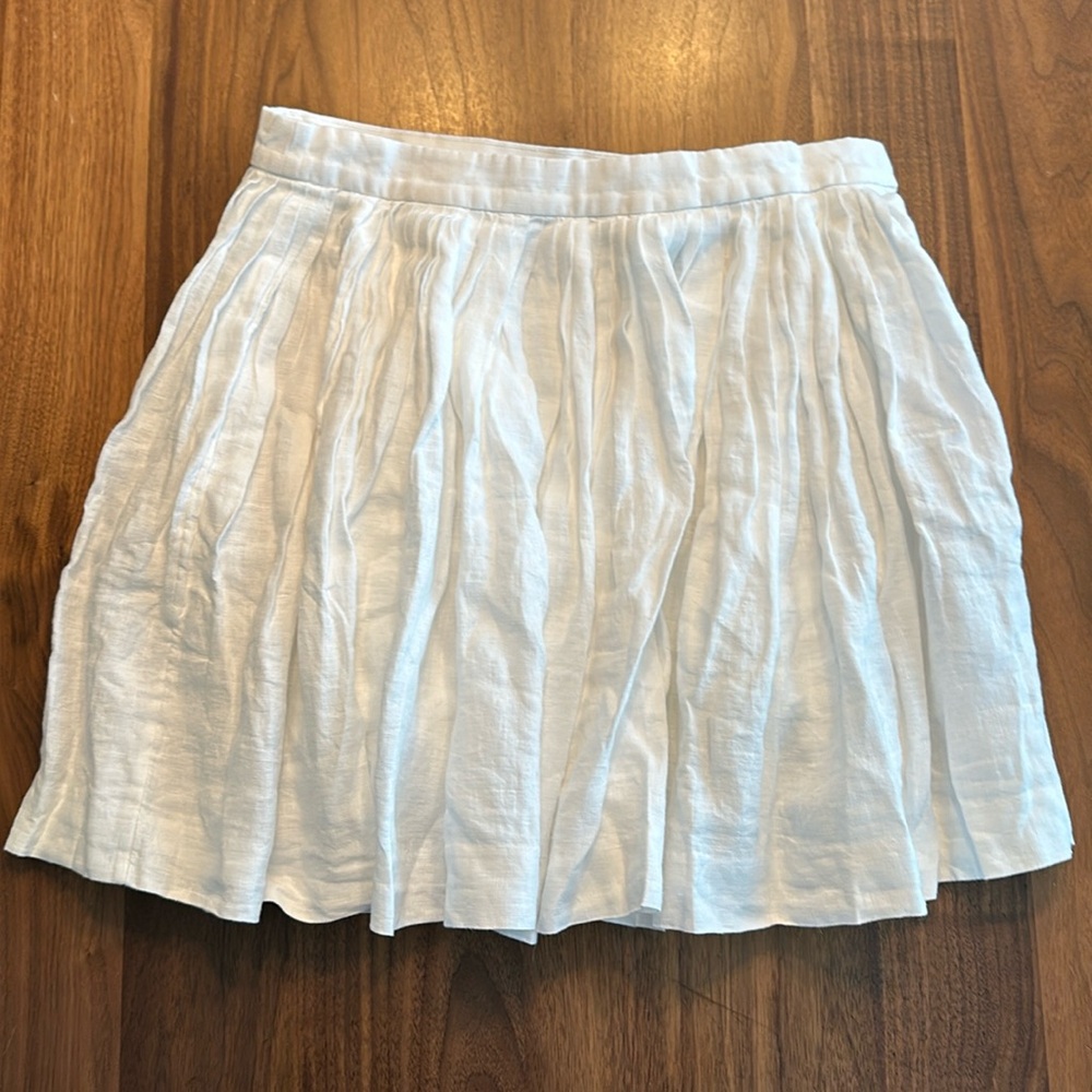 JCrew white linen pleated skirt